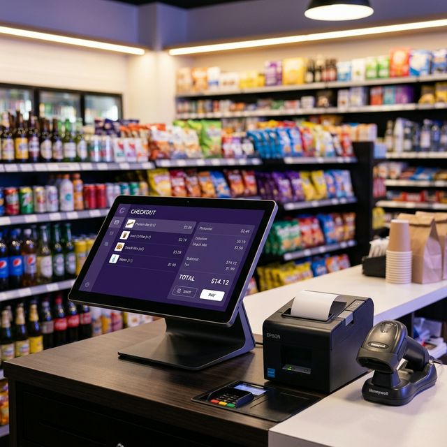 Oveero POS terminal in a modern convenience store